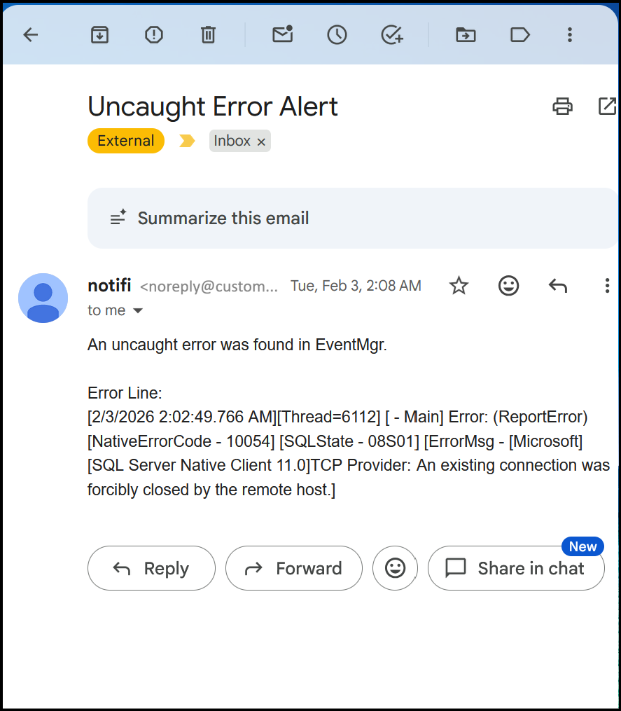 Example notifi email alert